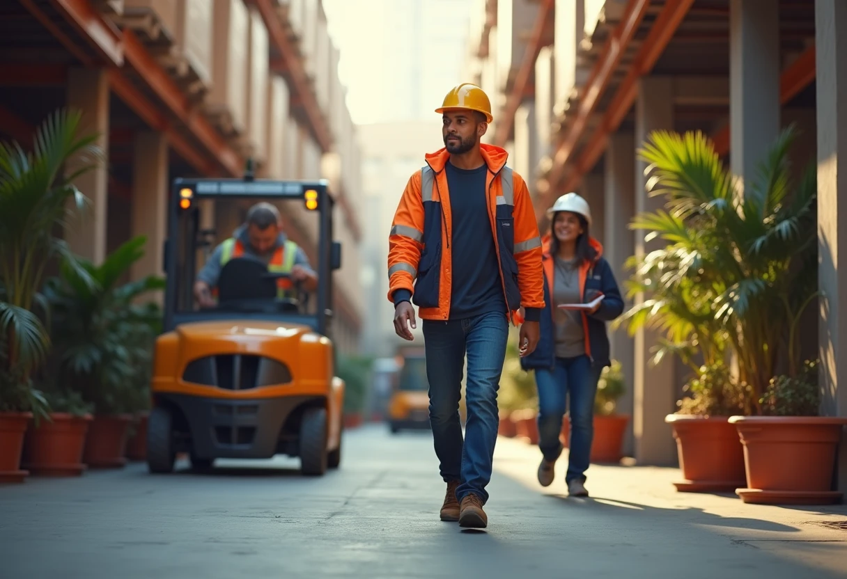 Pengemudi forklift di gudang
