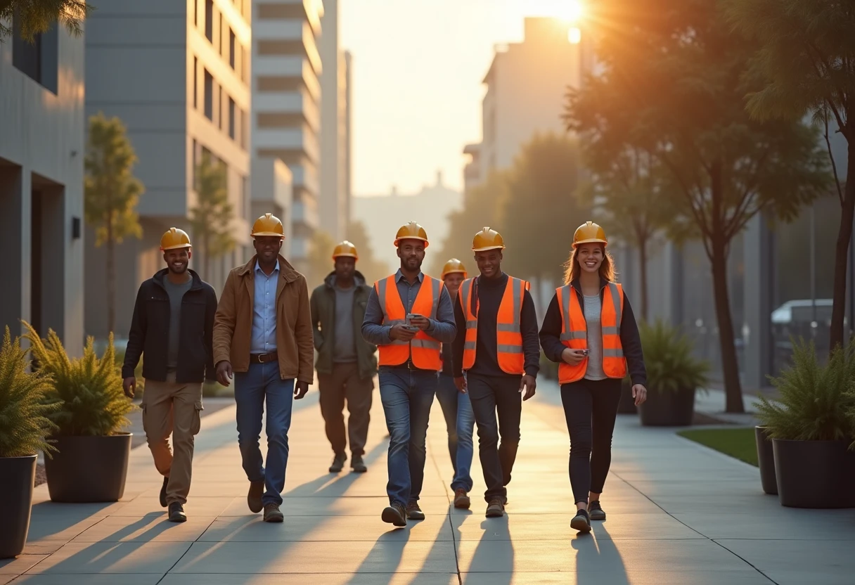 Trabajadores de construcción en equipo